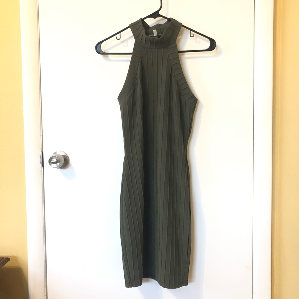 Charlotte Russe Army Green High Neck Bodycon Dress
